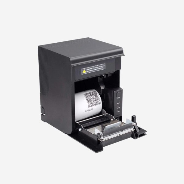 QubePos Printer D300m Thermal Printer Front Side View with Open Lid