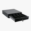 QubePos Peripherals QubePos C4141B Cash Drawer Front Right Side View with Open Drawer