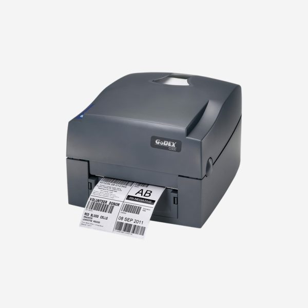 QubePos Printer GoDEX G500 Barcode Printer Front Side View with Barcode Label Paper