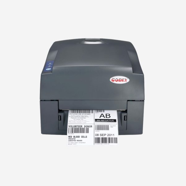 QubePos Printer GoDEX G500 Barcode Printer Front View with Barcode Label Paper